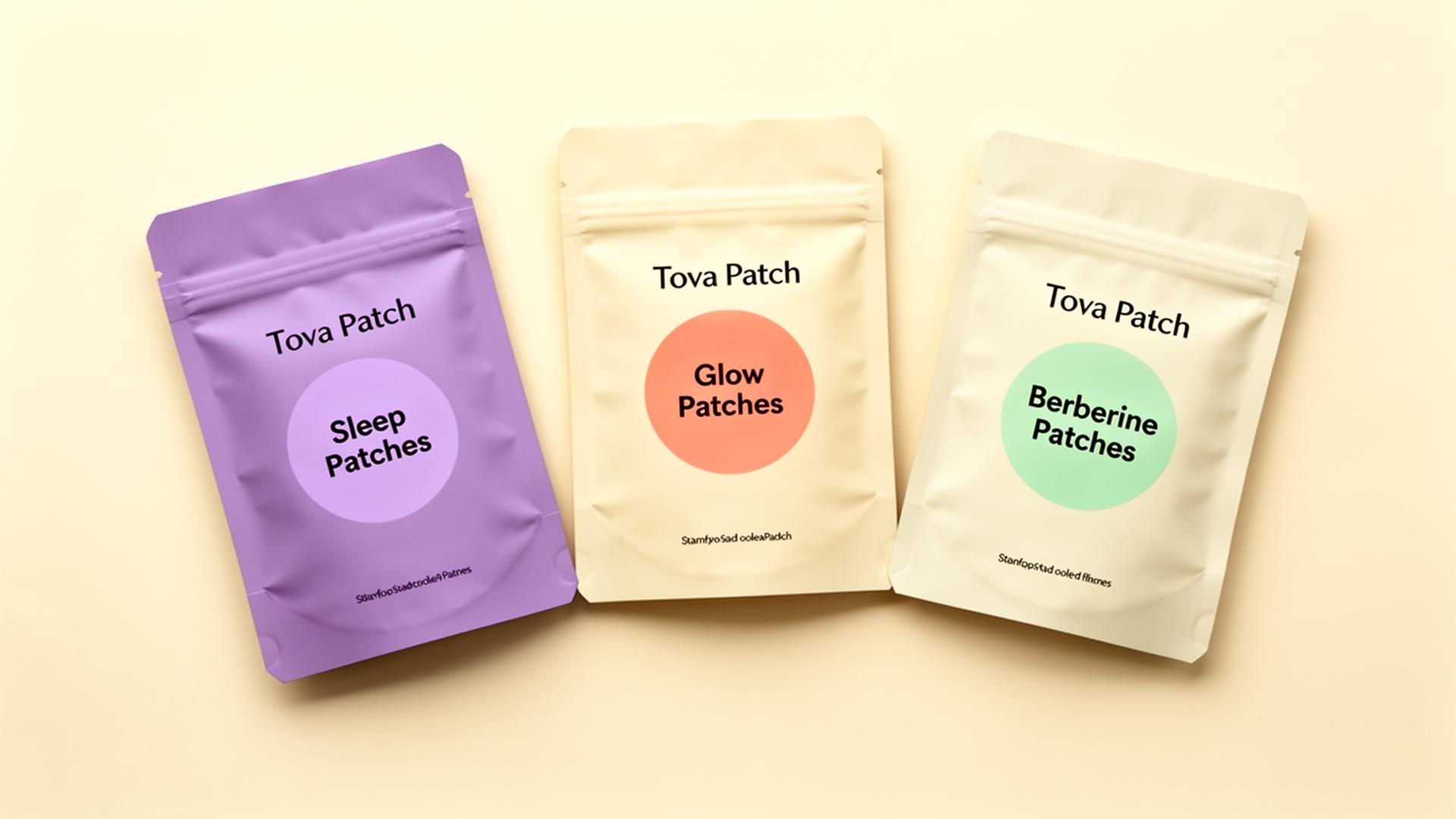 Tova Patch lavender sleep, peach glow and mint berberine wellness patches